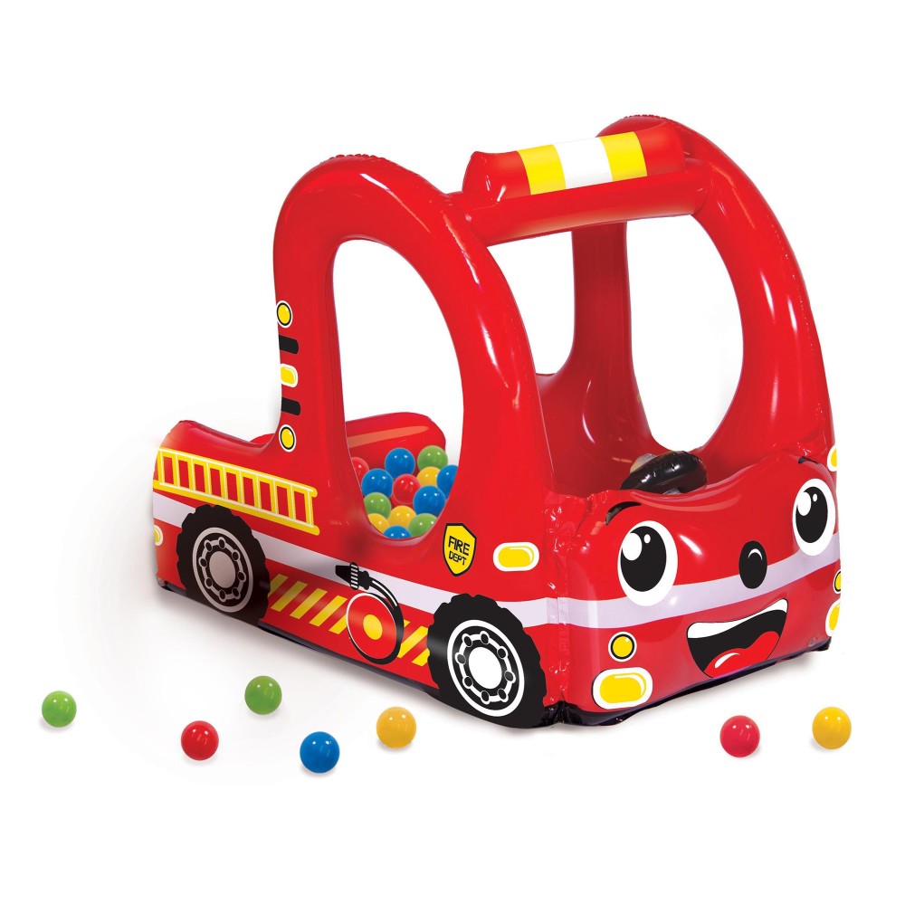 Banzai Rescue Fire Truck Play Center Inflatable Ball Pit -Includes 20 Balls