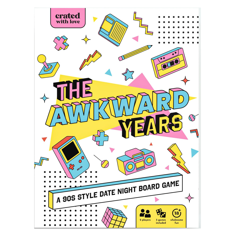 Crated With Love: The Awkward Years - A 90s Style Trivia Date Night Board Game, Race-Against-Time, Ages 18+, 2 Players