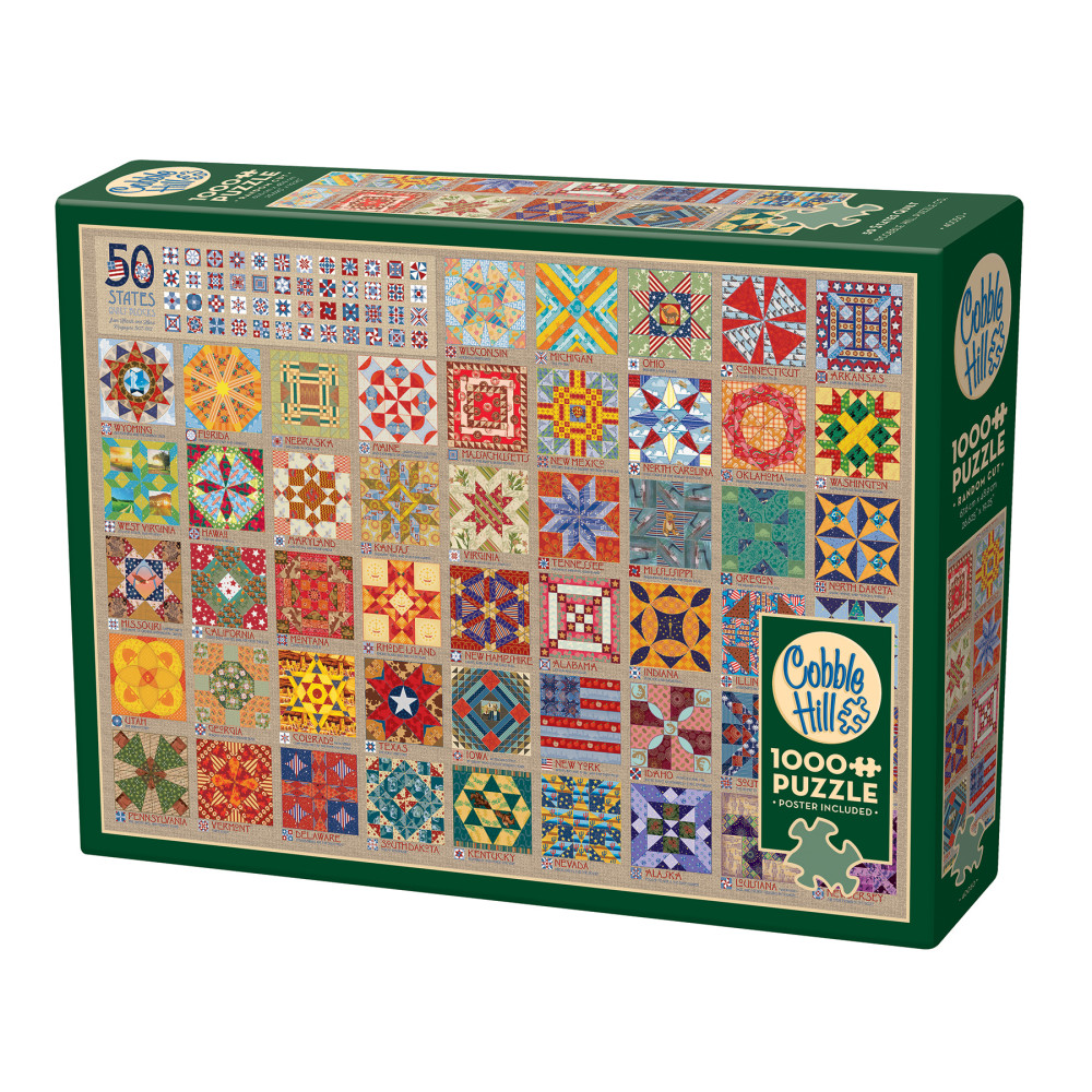 Cobble Hill 1000 Piece Puzzle: 50 States Quilt Blocks -Reference Poster Included, High Quality Jigsaw, Earth Friendly