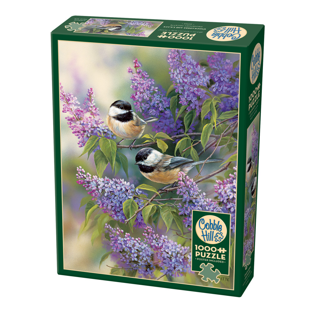 Cobble Hill 1000 Piece Puzzle: Chickadees & Lilacs - Reference Poster Included, High Quality Jigsaw, Earth Friendly