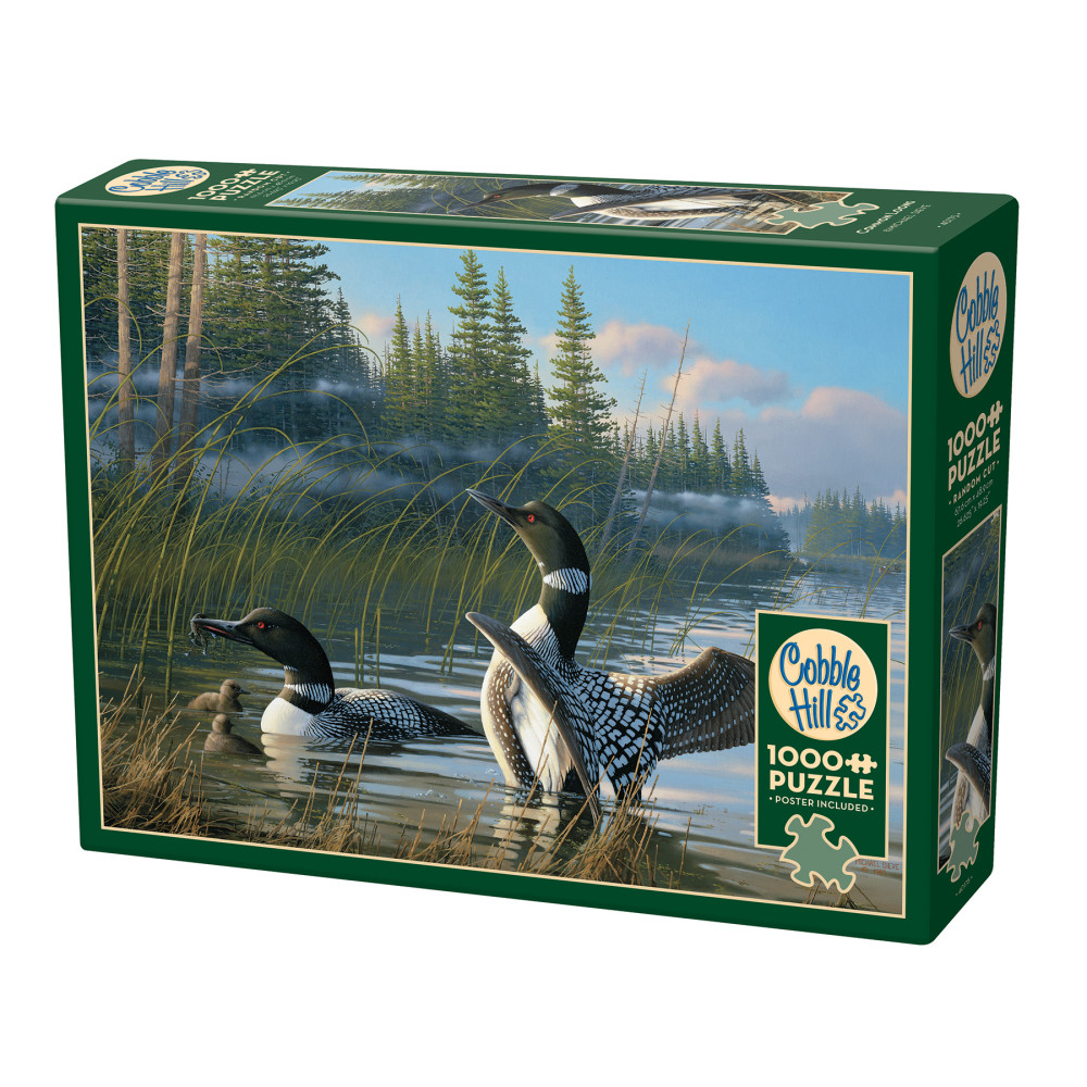 Cobble Hill 1000 Piece Puzzle: Common Loons - Reference Poster Included, High Quality Jigsaw, Earth Friendly Materials