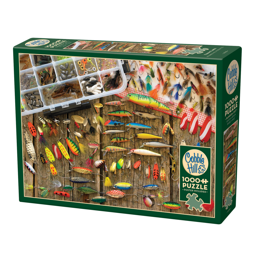Cobble Hill 1000 Piece Puzzle: Fishing Lures - Reference Poster Included, High Quality Jigsaw, Earth Friendly Materials