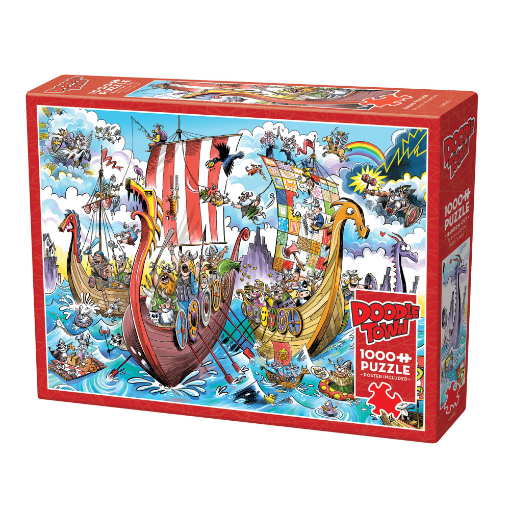 Cobble Hill DoodleTown: Viking Voyage - 1000 Piece Puzzle - Reference Poster Included, High Quality Jigsaw
