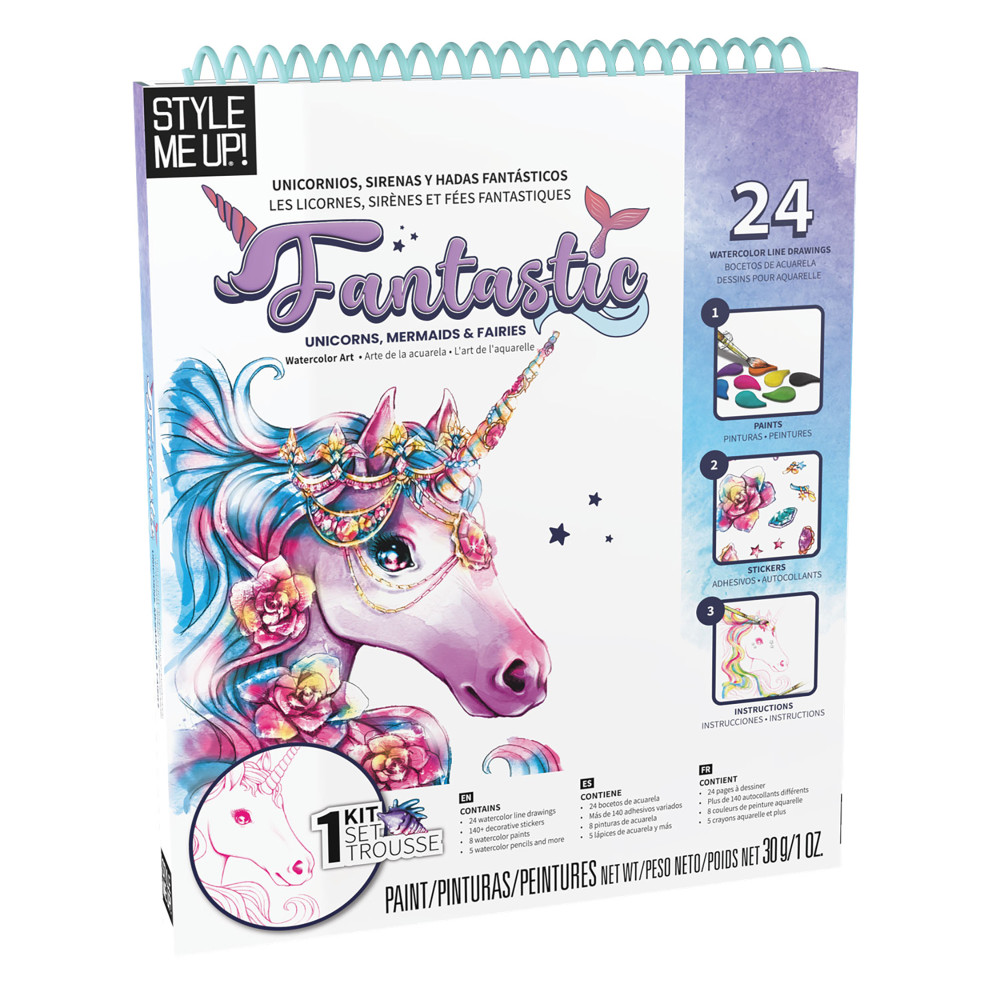 Style Me Up, Fantastic Unicorn, Mermaids and Fairies, Watercolor Painting Kit