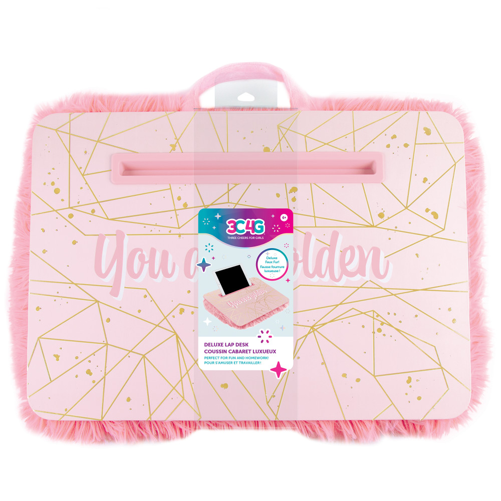 Three Cheers For Girls  Pink & Gold Deluxe Fur Lap Desk