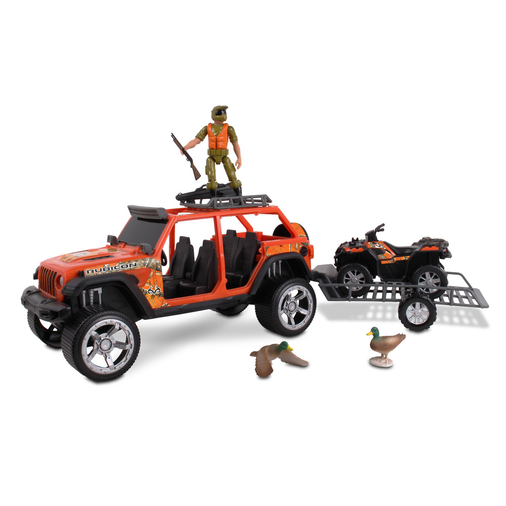 RealTree 10pc Hunting Playset: Jeep Wrangler w/ Ducks - NKOK 1:18 Scale, Hunter, Jeep, Polaris ATV, Trailer & More