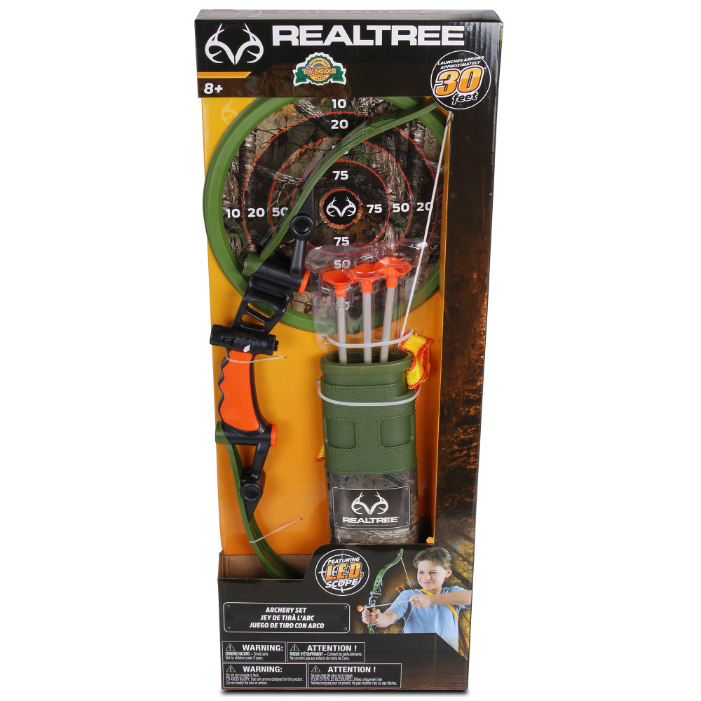 RealTree: Archery Set 25"Bow & Adjustable Quiver - Green/Orange NKOK, LED Scope, 3 Suction Tip Arrows & Target, Ages 8+