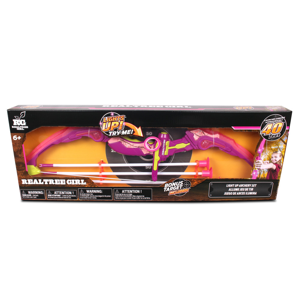 RealTree Girl: Light-Up Archery Set - Pink - NKOK, Bow Lights Up & Flashes Patterns, W/ 3 Suction Tip Arrows, Ages 6+