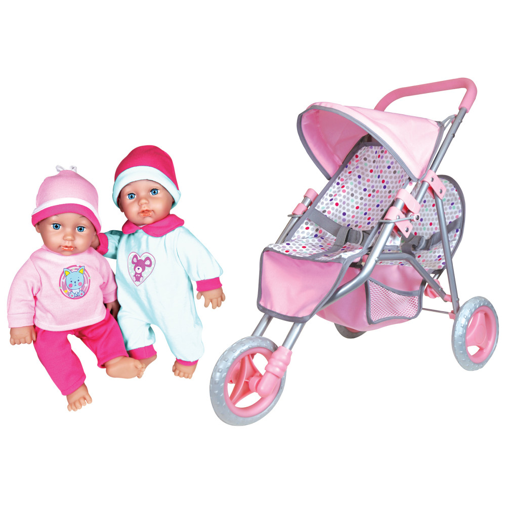Lissi 11" Twin Baby Dolls with Twin Jogger Stroller
