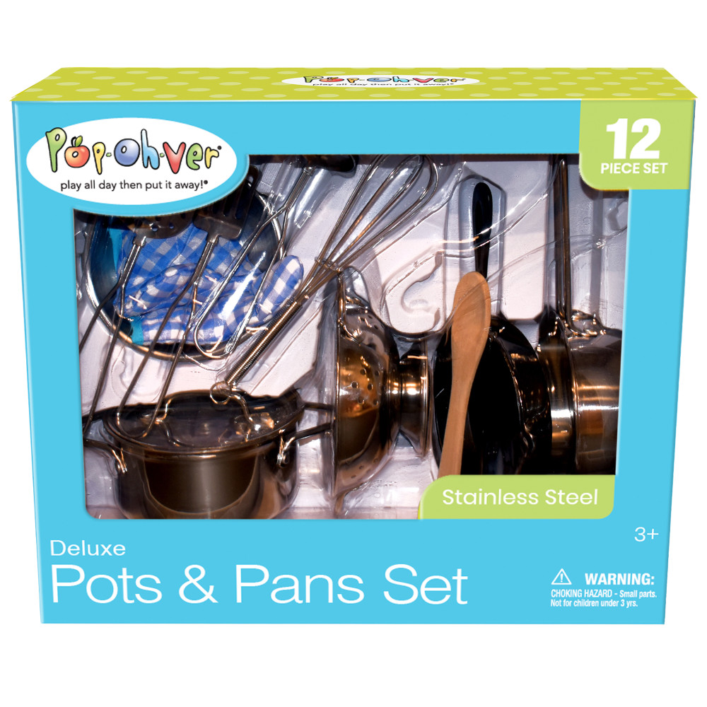 PopOhVer Deluxe Pots & Pans Set 12 Piece Playset -  Stainless Steel