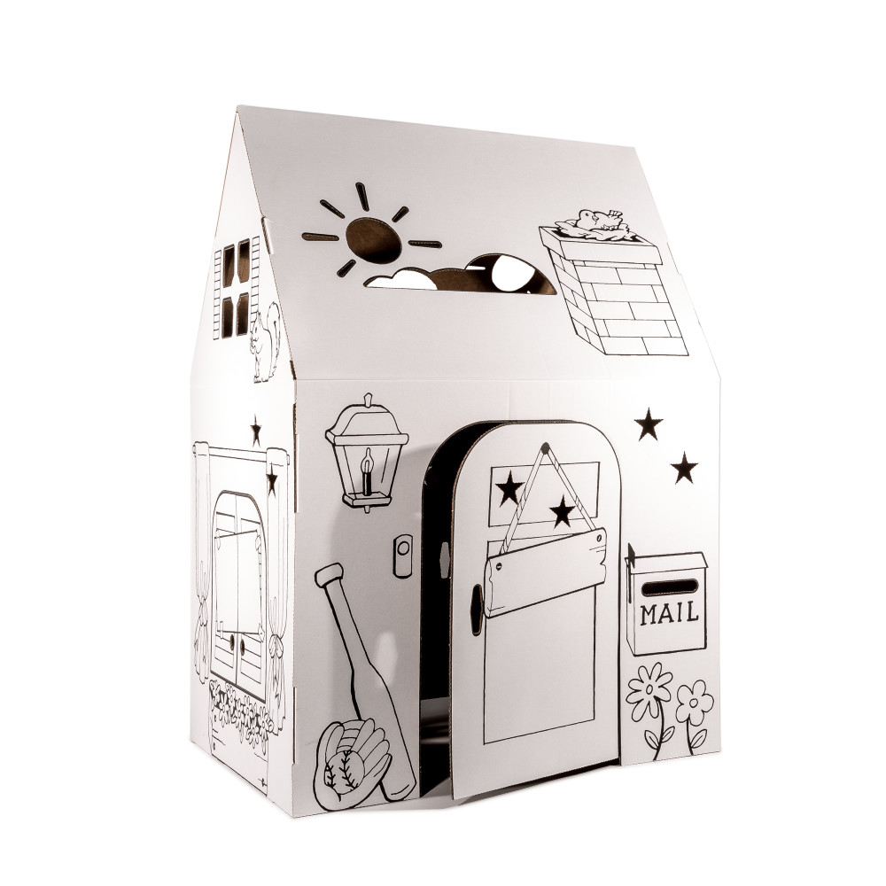 Easy Playhouse Clubhouse - Kids Art and Craft for Indoor and Outdoor Fun, Color, Draw, Doodle on this Blank Canvas ? Decorate and Personalize a Cardboard Fort, 34" X 27" X 48" - Made in USA, Age 3+