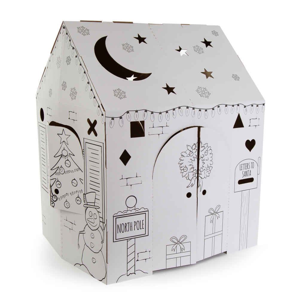 Easy Playhouse Holiday Cottage - Kids Art & Craft for Indoor Fun, Color, Draw, Doodle on a Festive North Pole House - Decorate & Personalize a Cardboard Fort, 32" X 26.5" X 40.5" - Made in USA, Age 3+