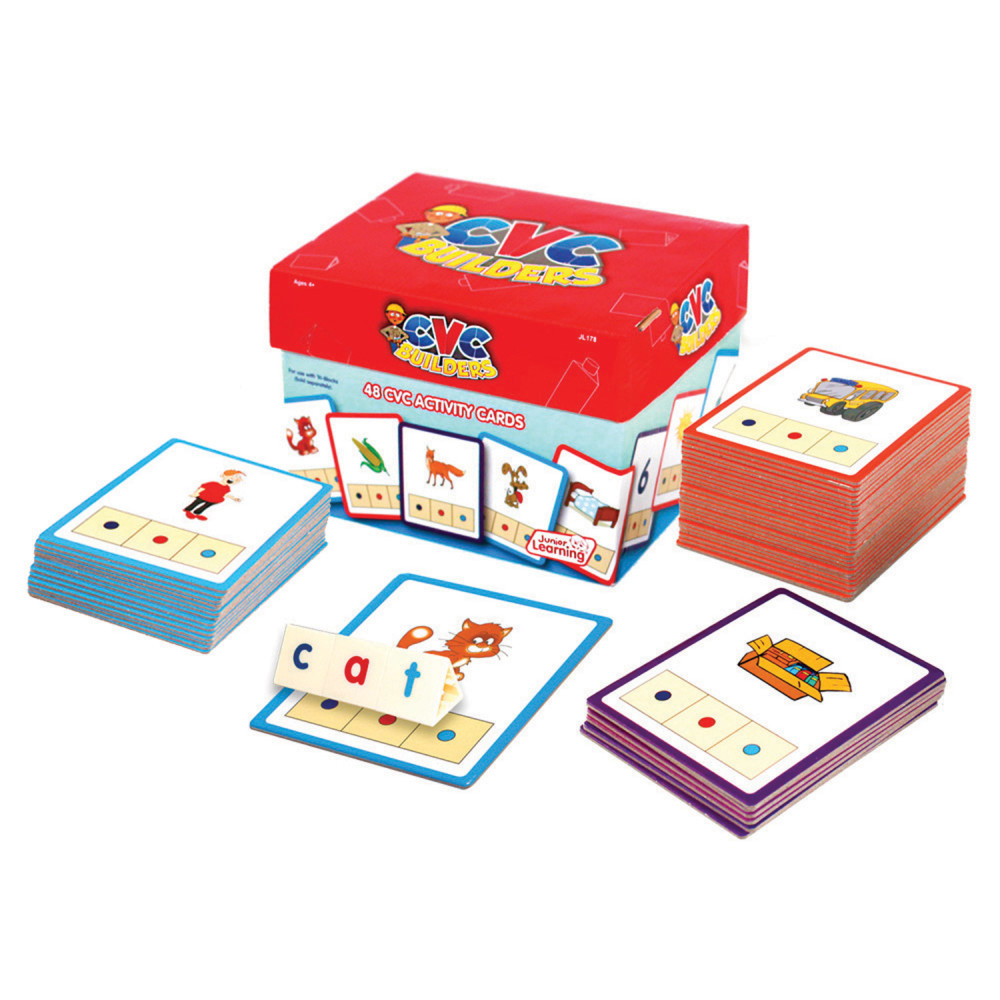 Junior Learning: CVC Word Builders Activity Cards, 48 Cards Included, 3 Different Levels of Difficulty, Compatible with CVC Tri-Blocks, For Ages 5 and up