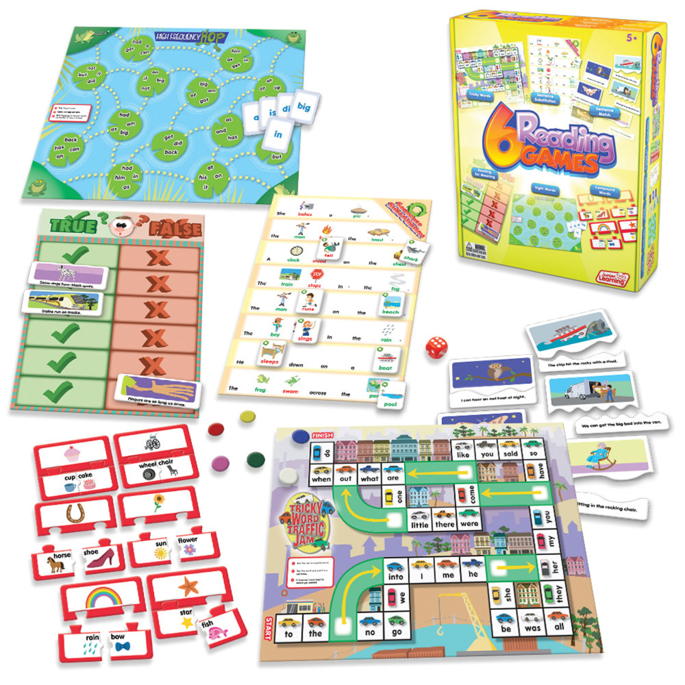 6 Reading Games Junior Learning Board Game for Ages 5-6 Kindergarten Grade 1 Learning,  Language Arts, Perfect for Home School, Educational Resources