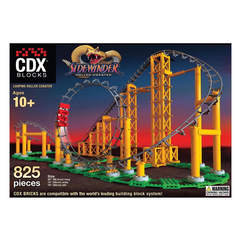 CDX Blocks: Sidewinder - 825 Pieces, Building Brick Set, Gravity Powered Looping Coaster Model, Promotes STEM Learning