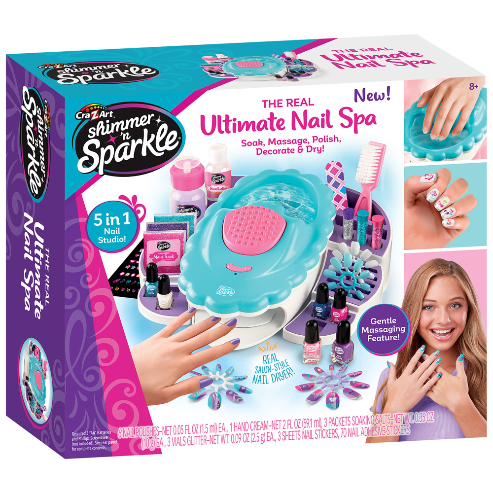 Shimmer 'N Sparkle: The Real Ultimate Nail Spa - 5-In-1 Nail Studio, Soak, Massage, Polish, Decorate & Dry, Ages 8+