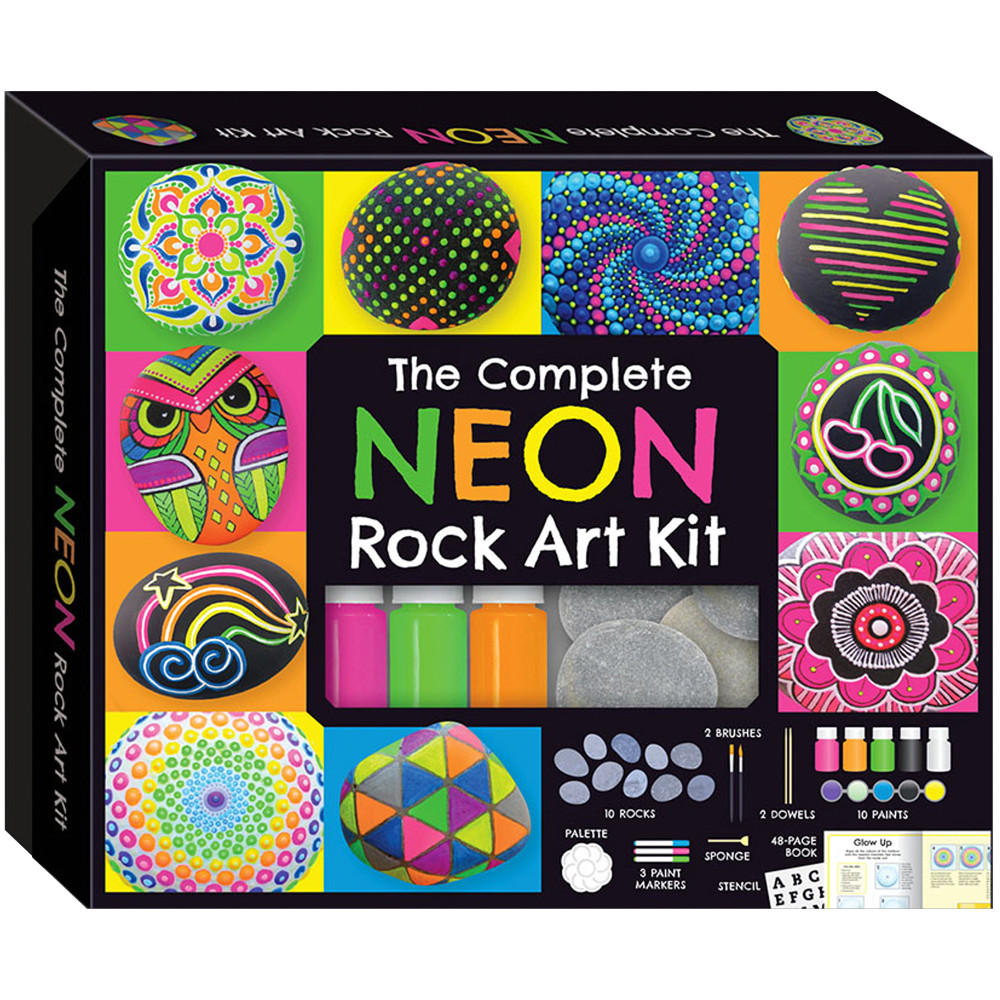 The Complete Neon Rock Art Kit - DIY Rock Painting for Kids - Rocks, Brushes, Paint, Stencils Included - 19 Easy-to-Follow Projects - Arts and Craft for Kids Aged 8 to 12