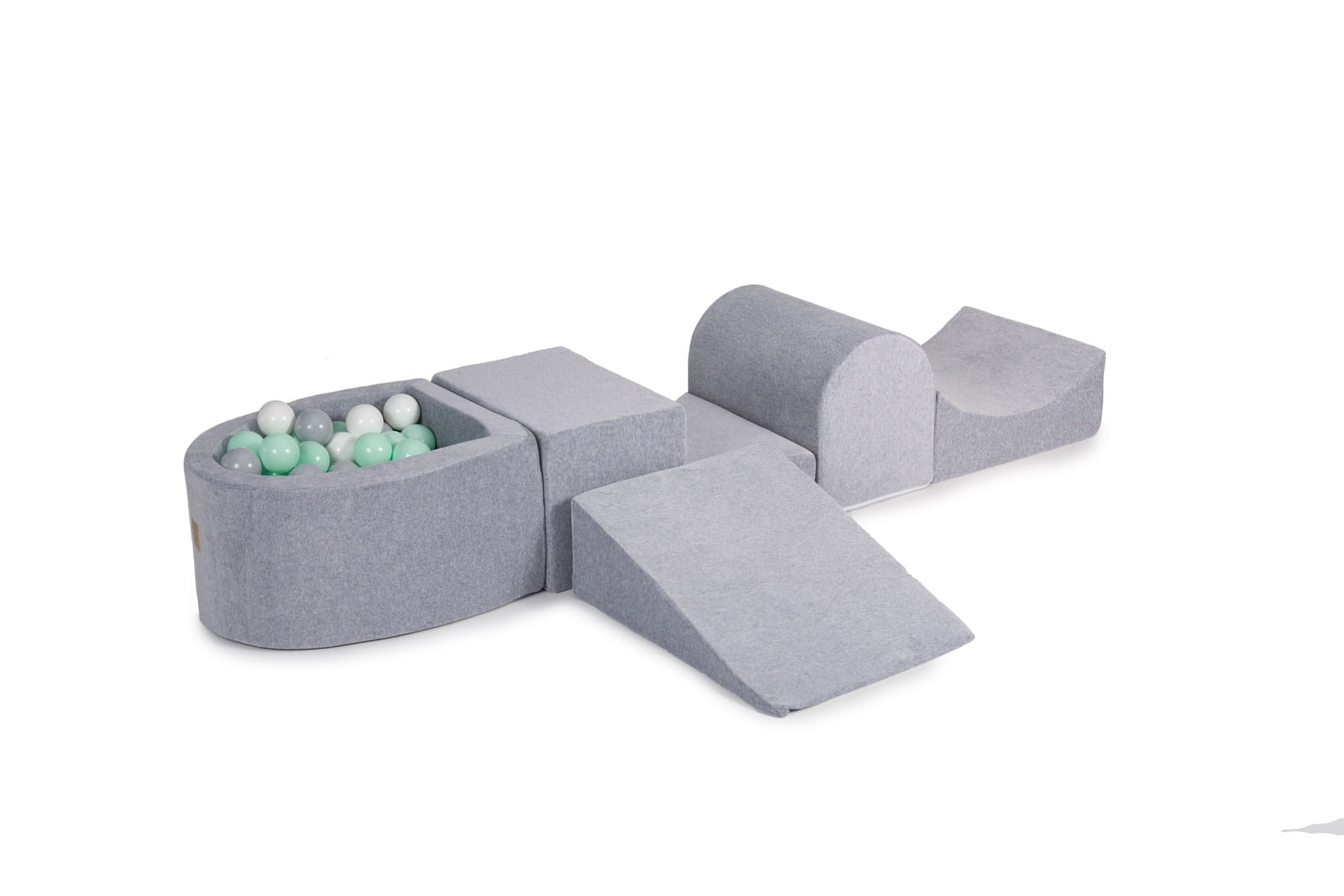 MEOW BABY Foam Playset with Small Ball Pit Playground for Children with 100 Balls Certified, Velvet, Light Gray: Mint/Gray/White